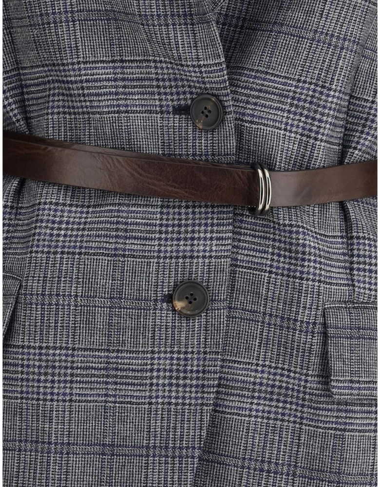Prince of Wales Pattern Blazer with Denim Collar Women - Gray Suits