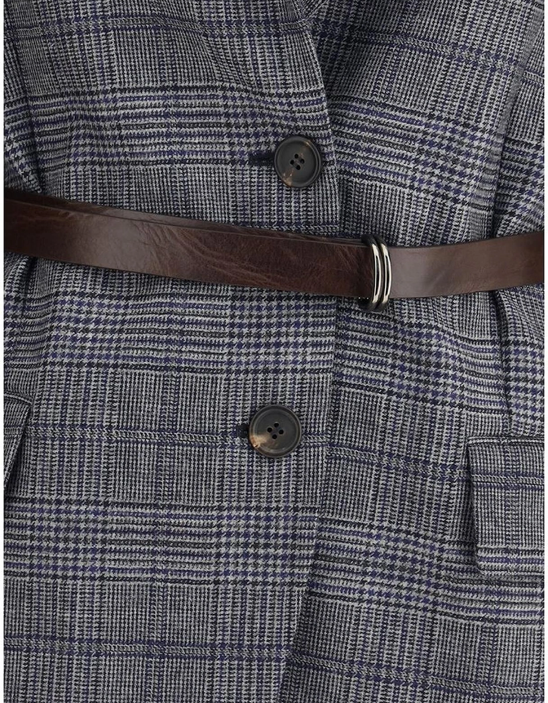 Prince of Wales Pattern Blazer with Denim Collar Women - Gray Suits