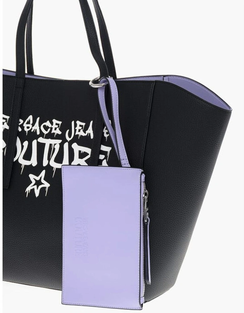 Solid Print Shoulder Handbag with Logo Women - Black Tote Bags