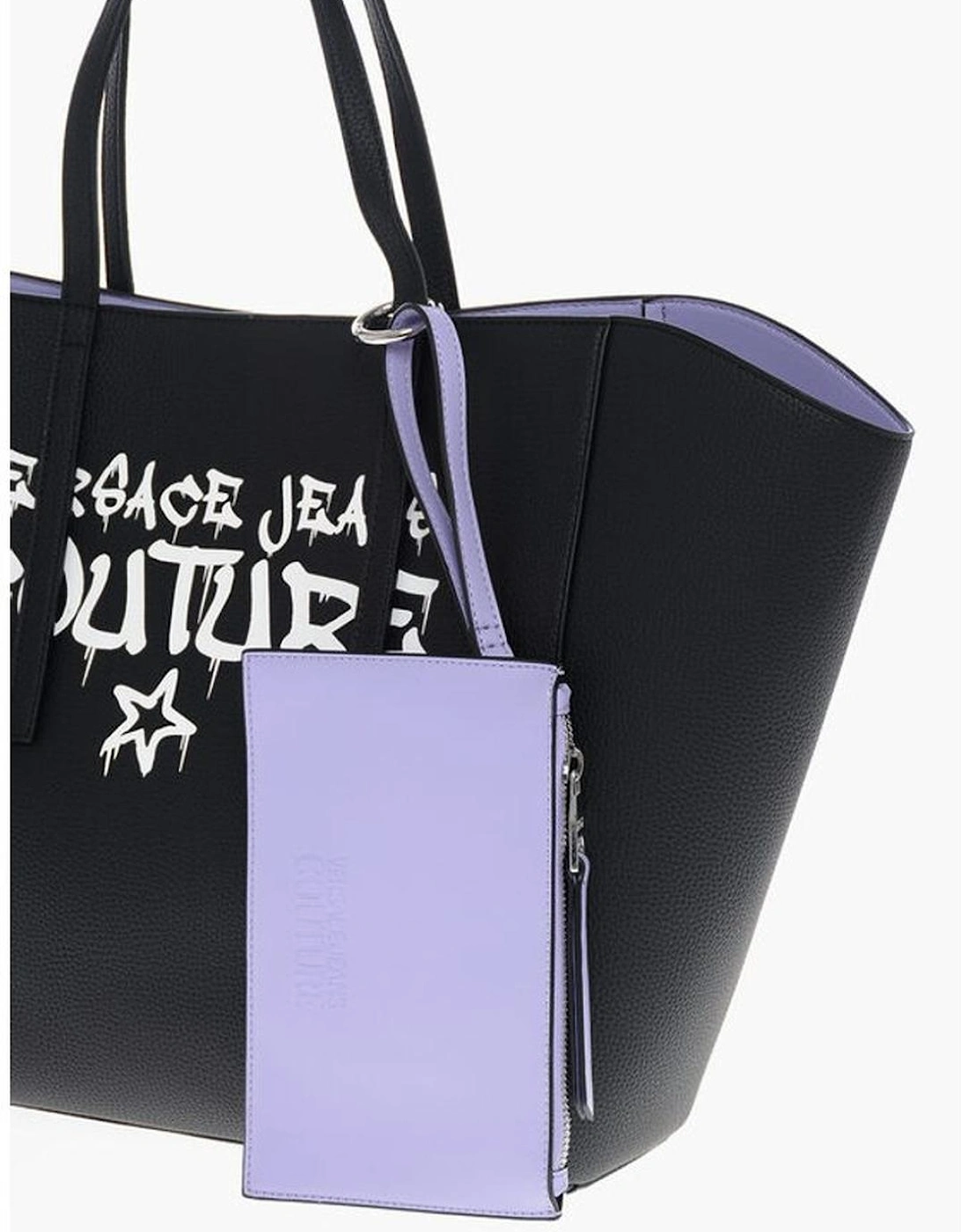 Solid Print Shoulder Handbag with Logo Women - Black Tote Bags