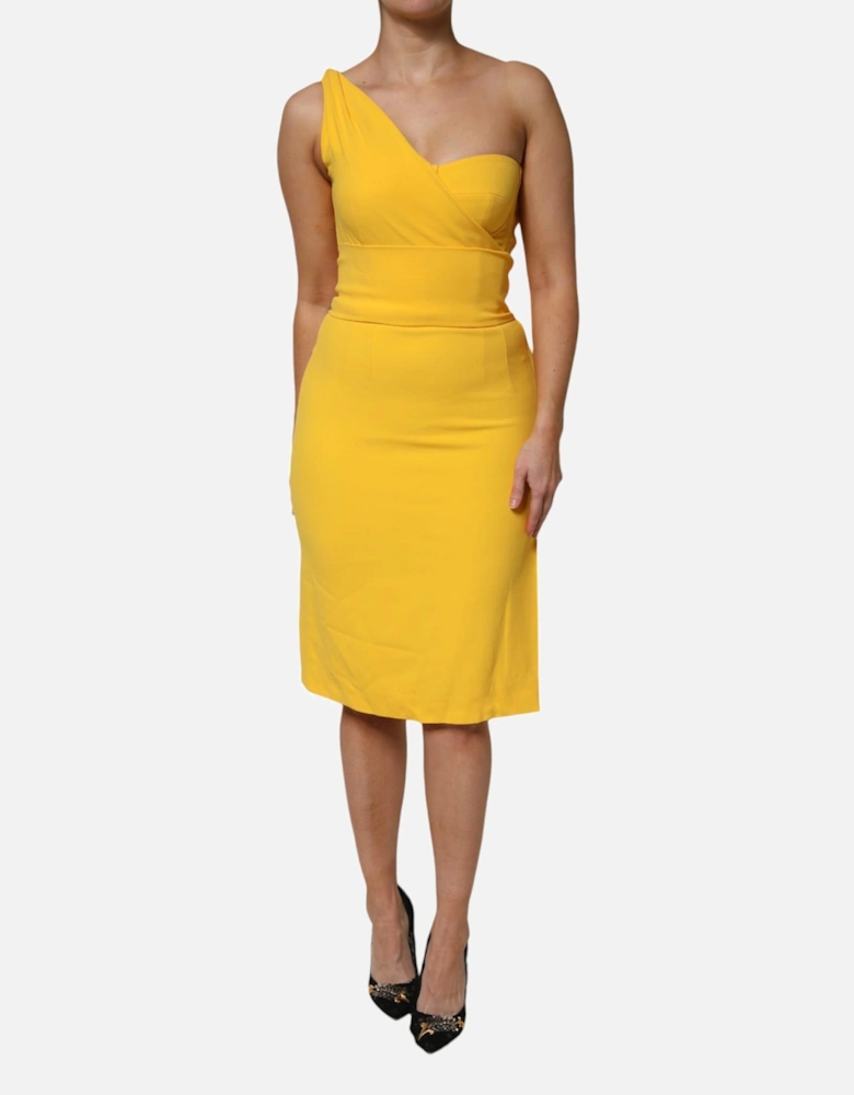 One Shoulder Midi Dress with Back Zipper Women - Yellow Dresses