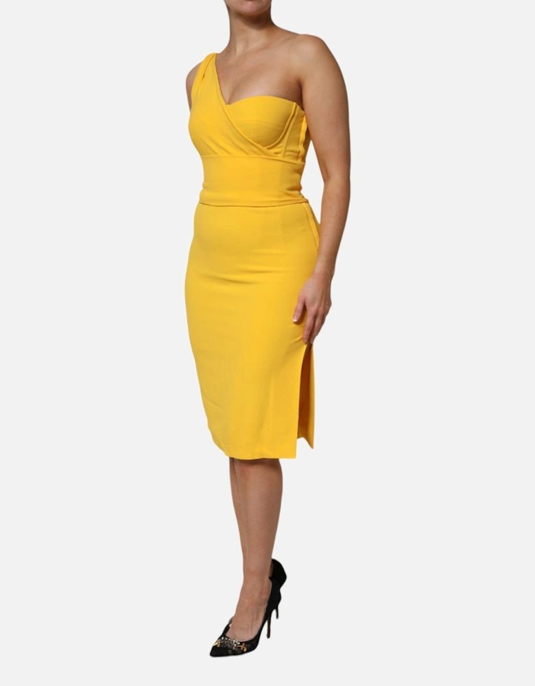 One Shoulder Midi Dress with Back Zipper Women - Yellow Dresses