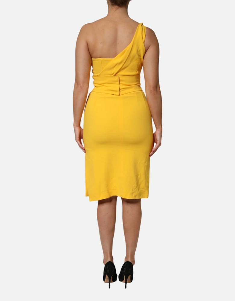 One Shoulder Midi Dress with Back Zipper Women - Yellow Dresses