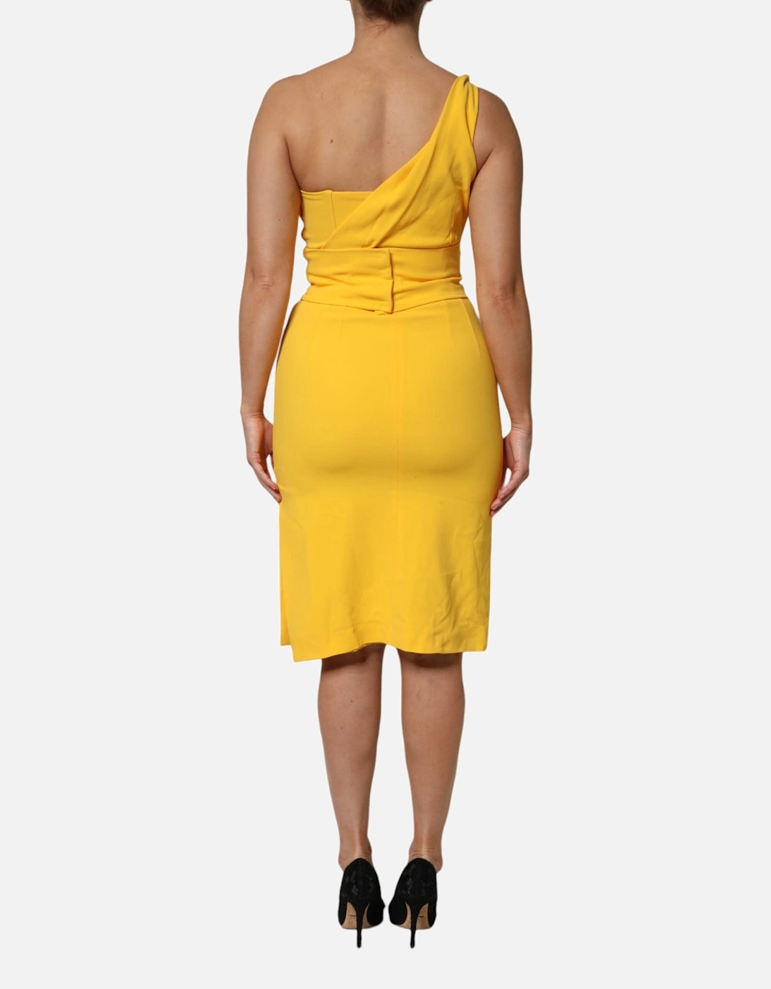 One Shoulder Midi Dress with Back Zipper Women - Yellow Dresses