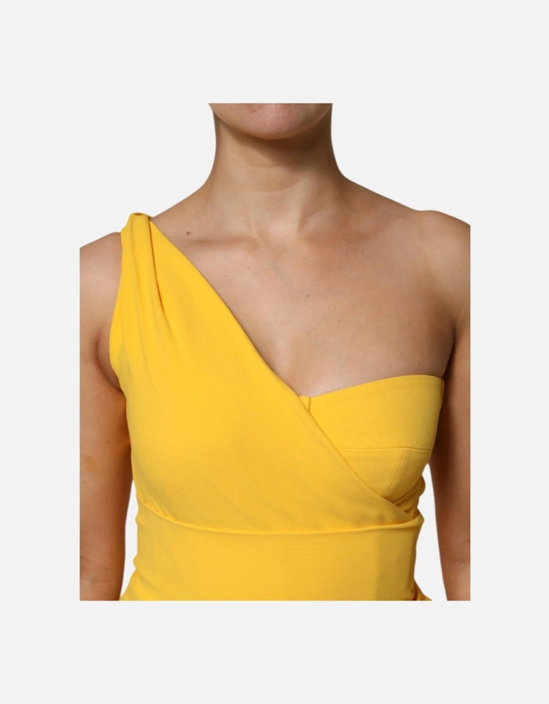 One Shoulder Midi Dress with Back Zipper Women - Yellow Dresses