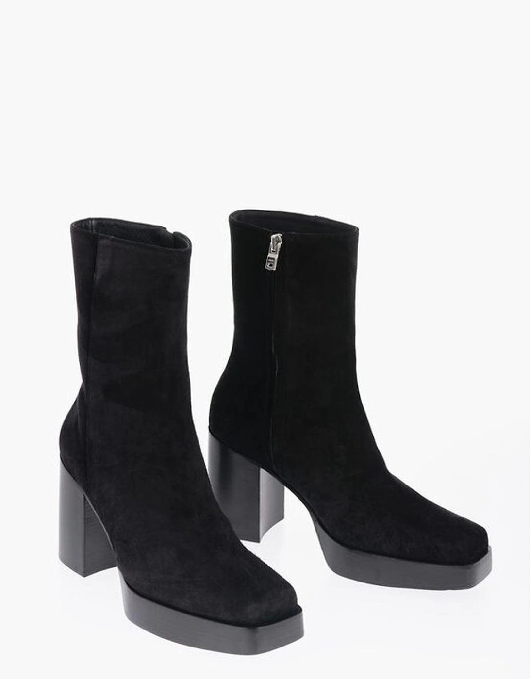 Suede Square Toe Wooden Heel Boots Women - Black, 5 of 4