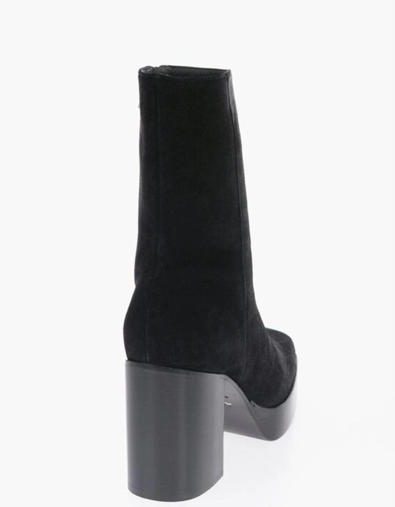 Suede Square Toe Wooden Heel Boots Women - Black