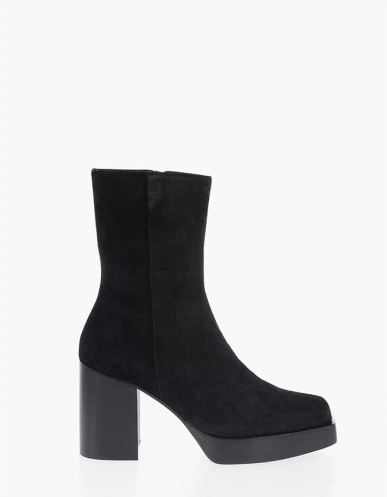 Suede Square Toe Wooden Heel Boots Women - Black