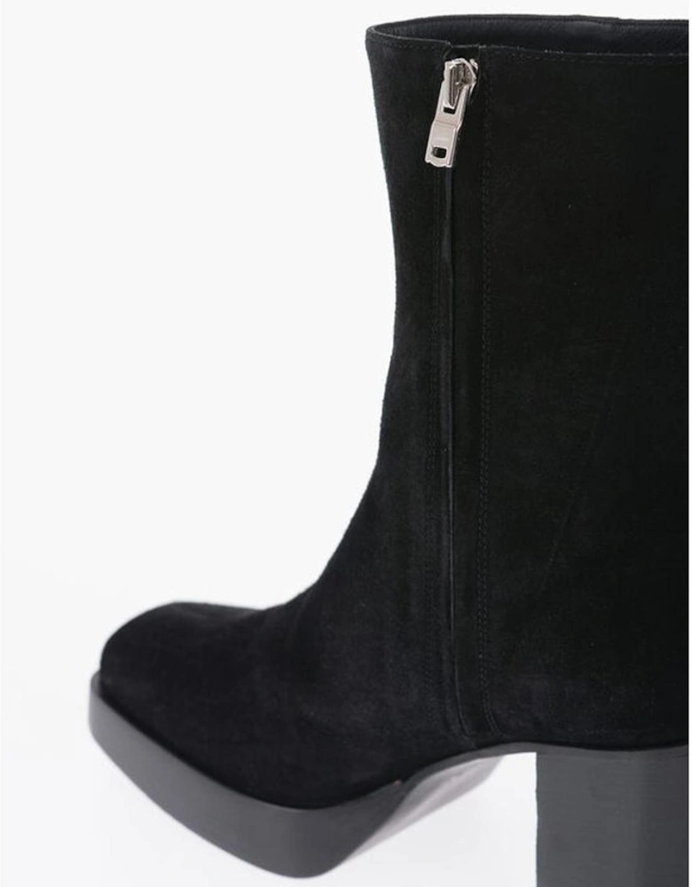 Suede Square Toe Wooden Heel Boots Women - Black