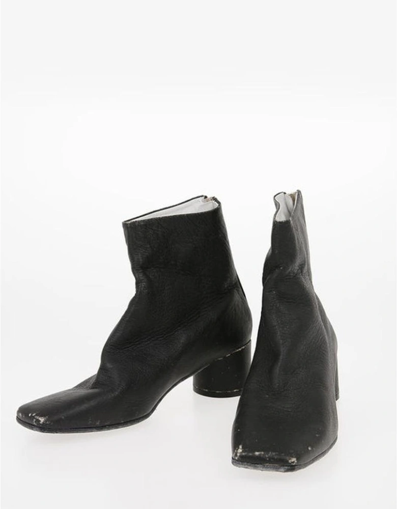 Vintage Effect Leather Zip Closure Boots Women - Black