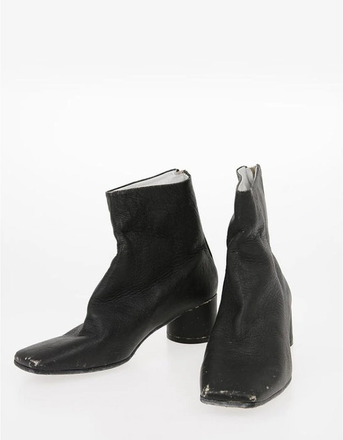 Vintage Effect Leather Zip Closure Boots Women - Black, 6 of 5