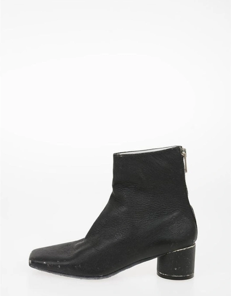 Vintage Effect Leather Zip Closure Boots Women - Black