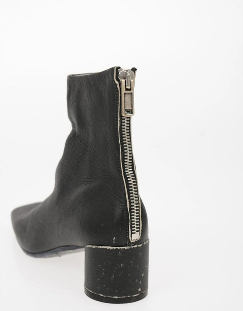 Vintage Effect Leather Zip Closure Boots Women - Black