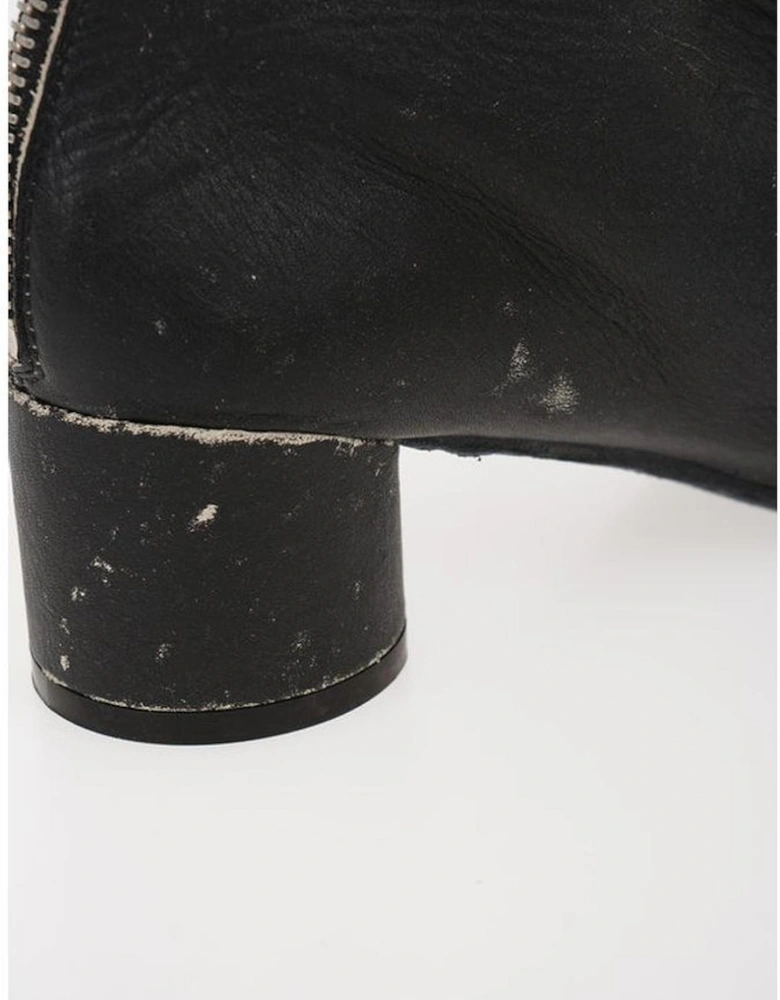 Vintage Effect Leather Zip Closure Boots Women - Black