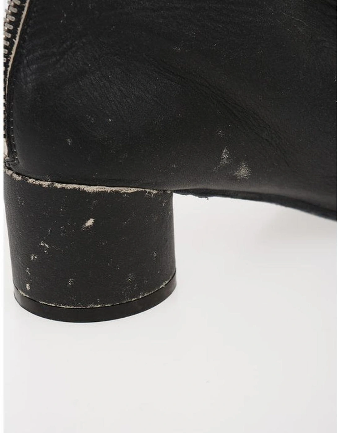 Vintage Effect Leather Zip Closure Boots Women - Black
