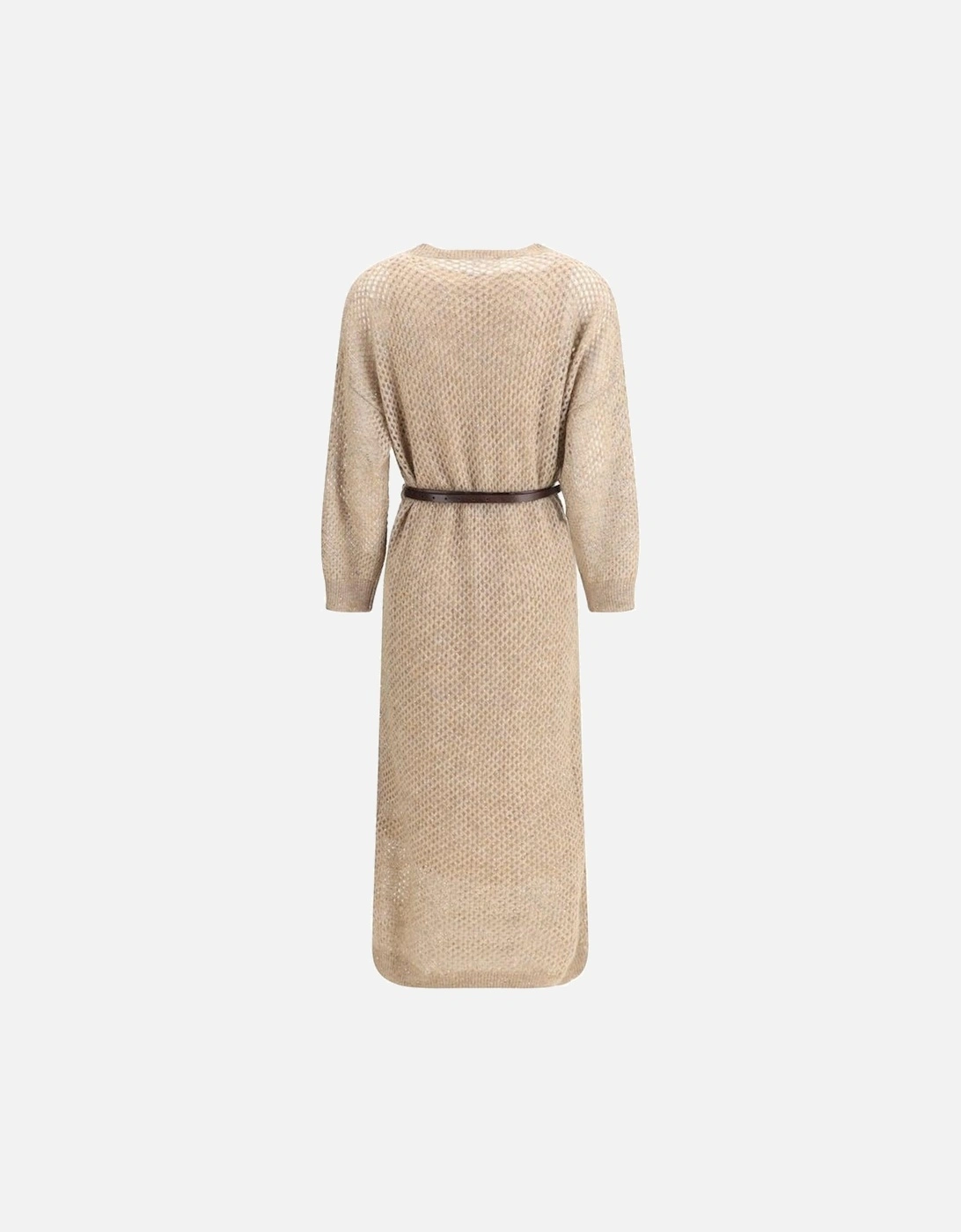 Perforated Long Dress with Adjustable Leather Belt Women - Beige