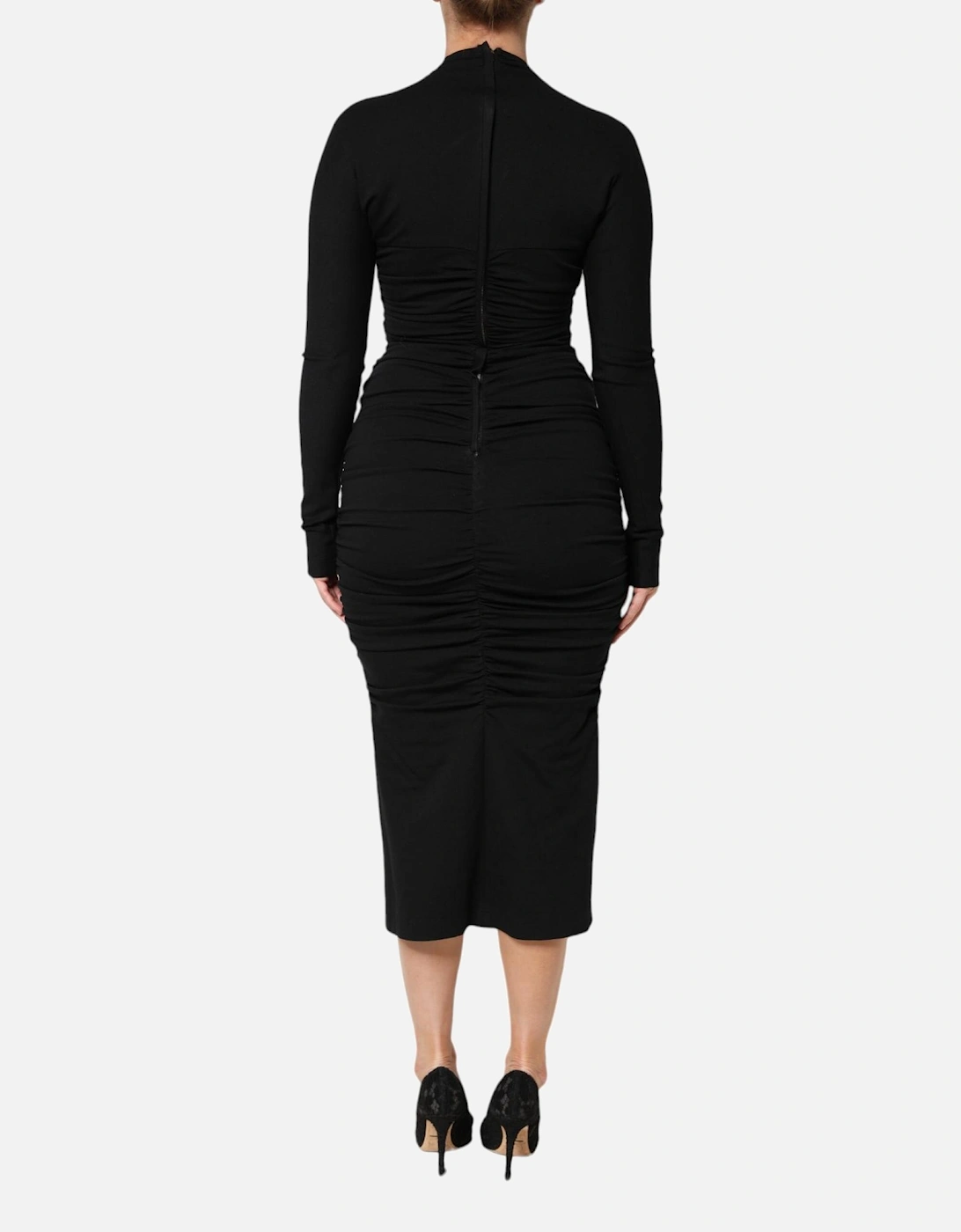 Sheath Midi Dress with Zipper Closure Women - Black Dresses
