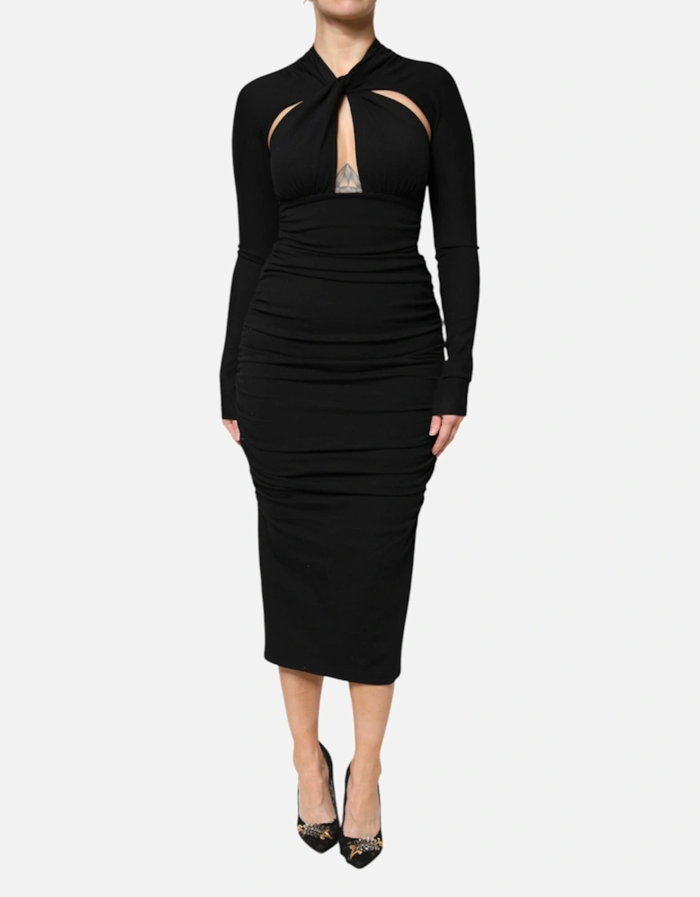 Sheath Midi Dress with Zipper Closure Women - Black Dresses
