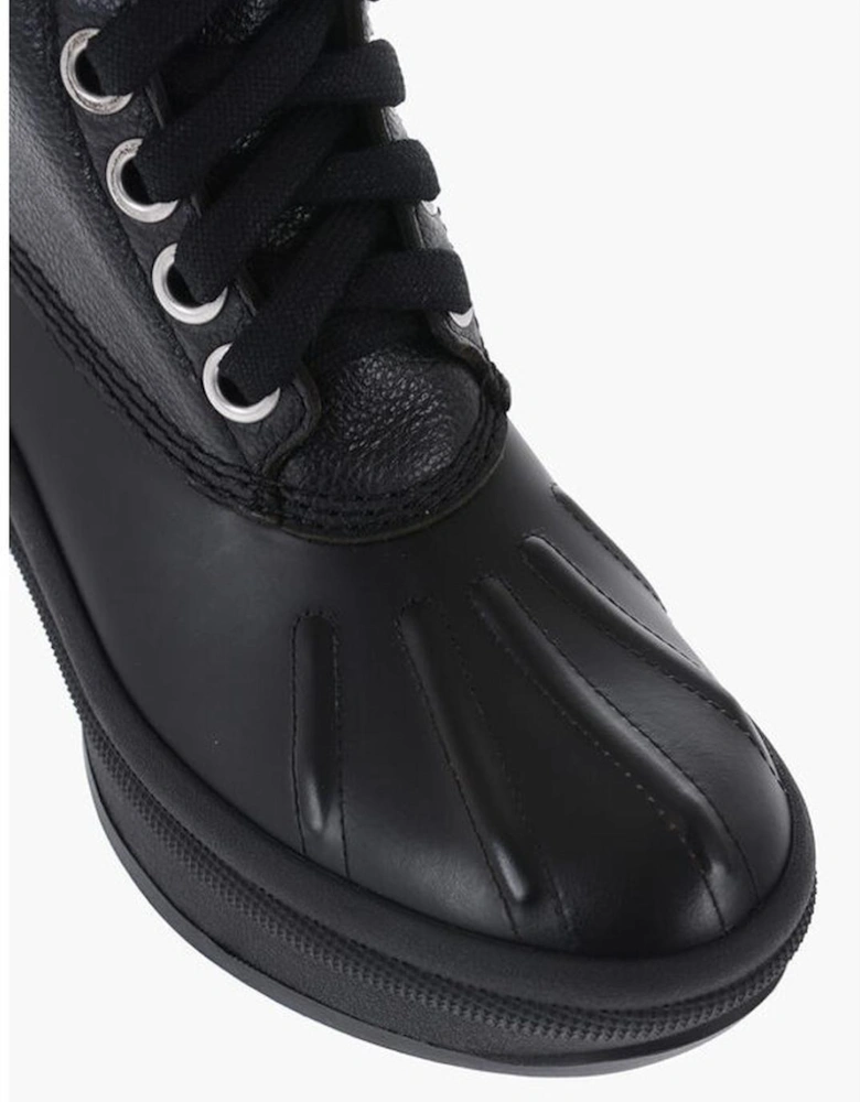 Leather Lace-Up Calf High Boots Women - Black