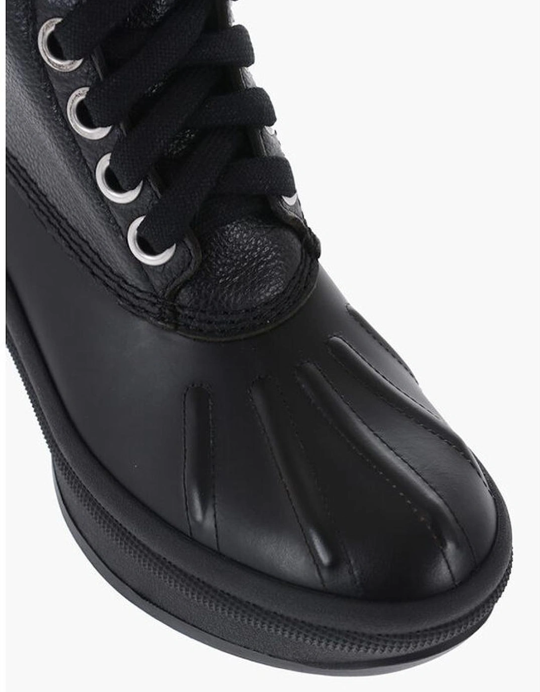 Leather Lace-Up Calf High Boots Women - Black