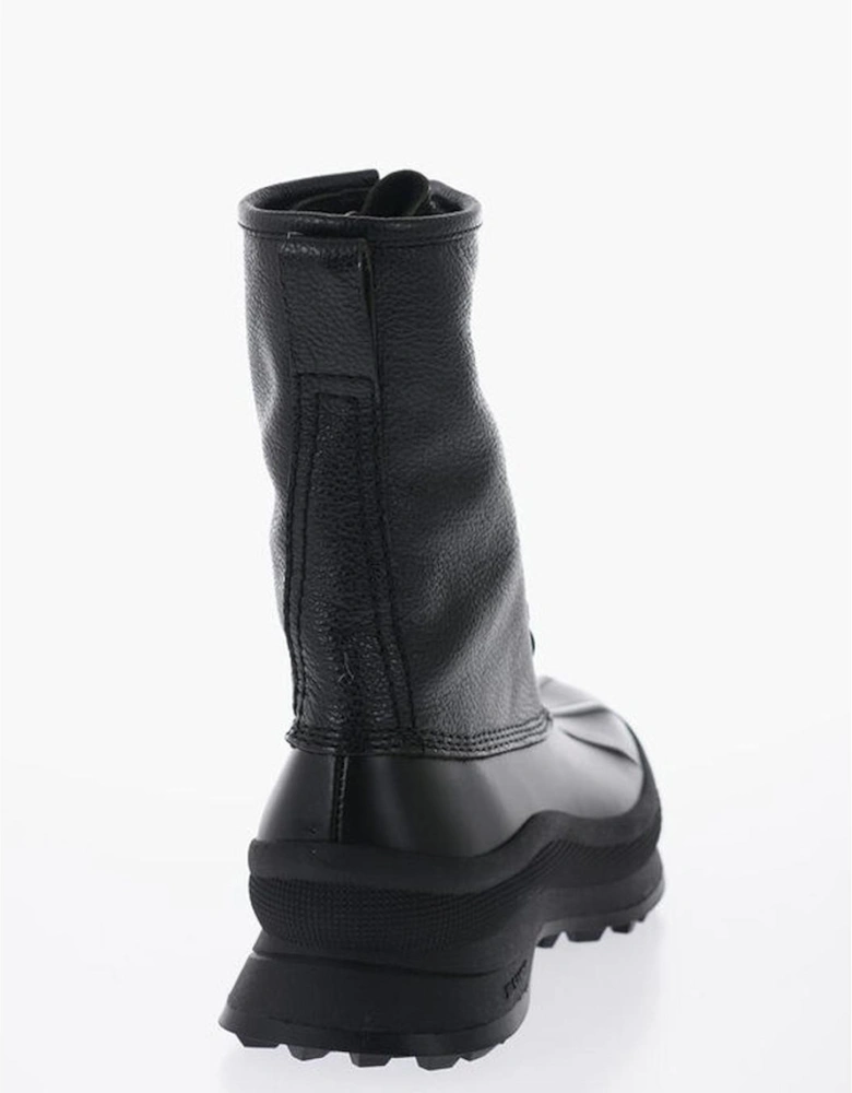 Leather Lace-Up Calf High Boots Women - Black