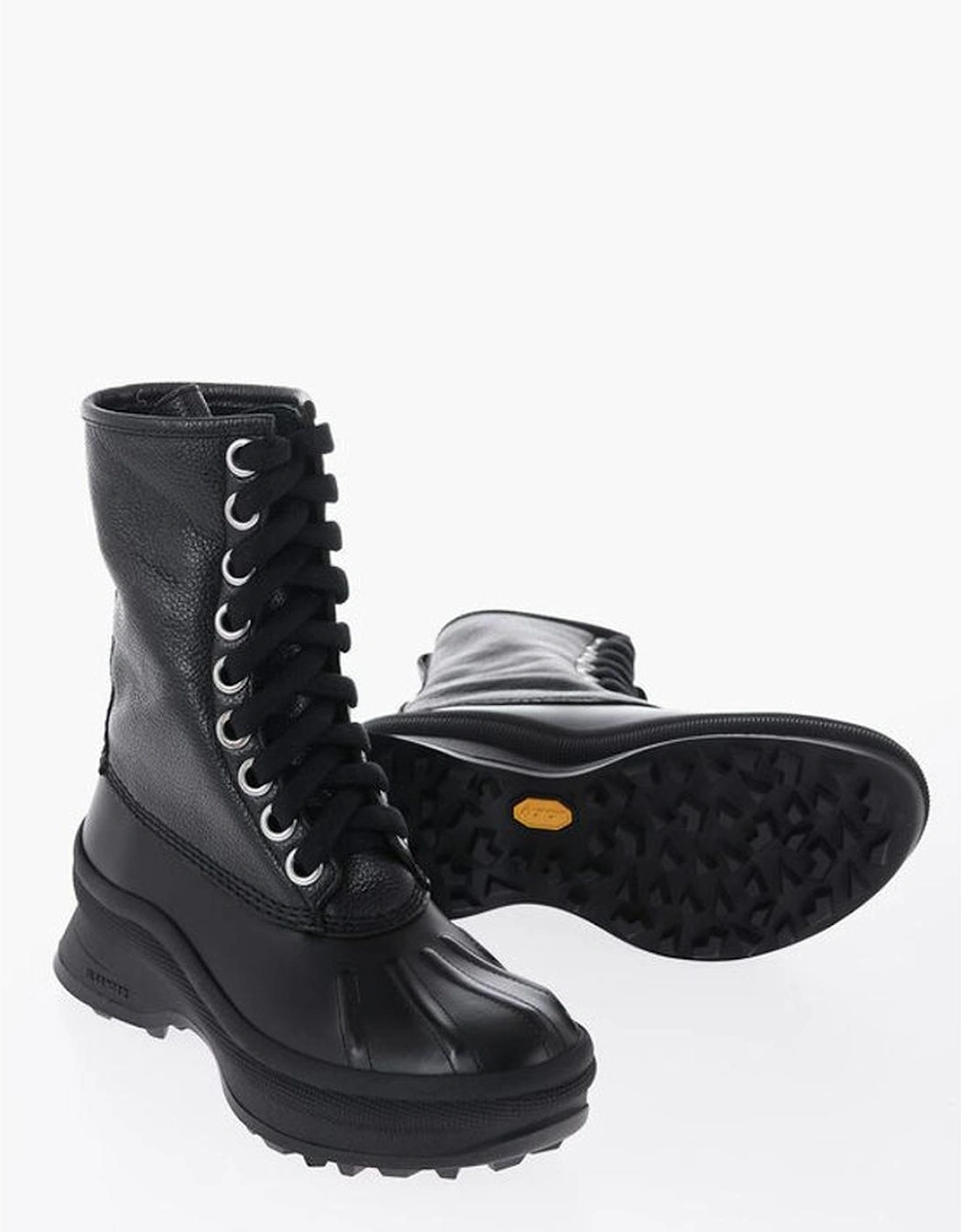 Leather Lace-Up Calf High Boots Women - Black, 5 of 4