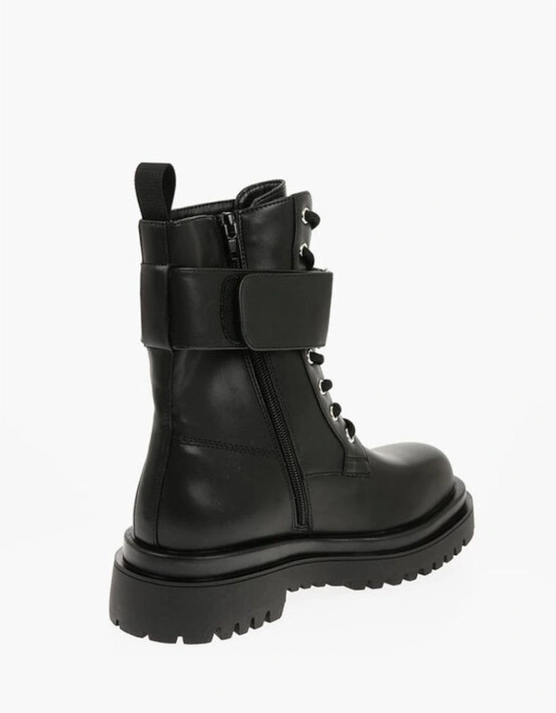 Eco-leather Lace-up Boots with Rugged Sole Women - Black