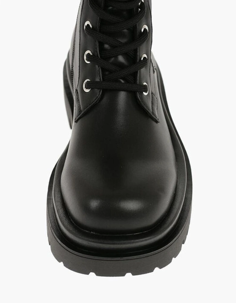 Eco-leather Lace-up Boots with Rugged Sole Women - Black