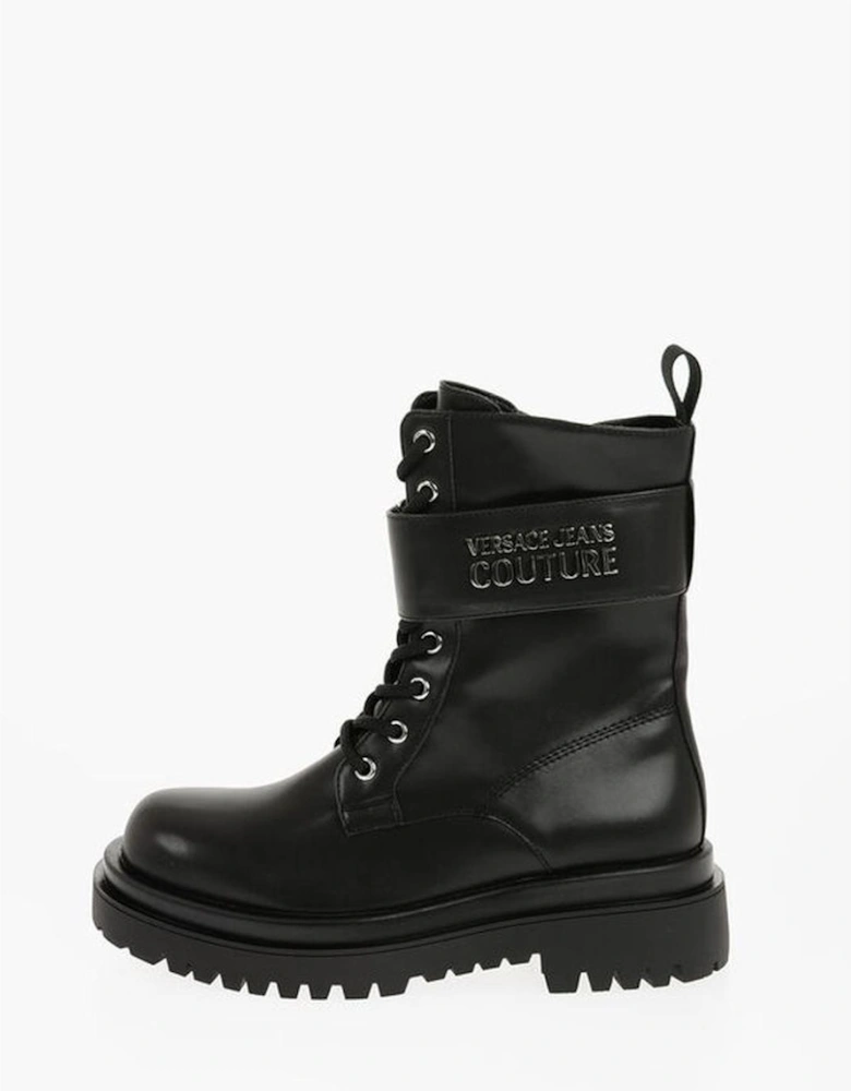 Eco-leather Lace-up Boots with Rugged Sole Women - Black