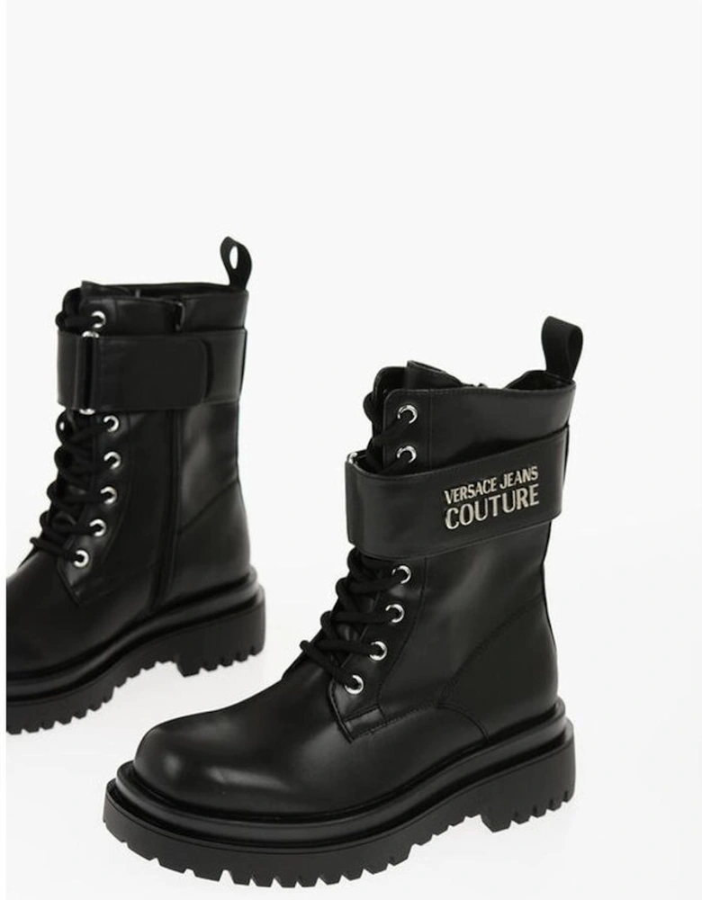 Eco-leather Lace-up Boots with Rugged Sole Women - Black