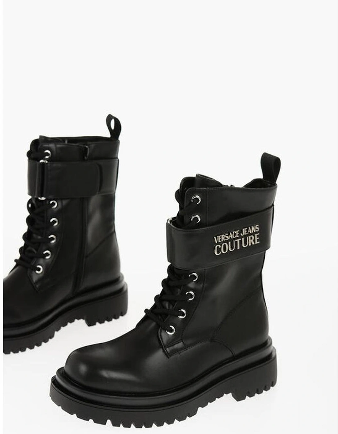 Eco-leather Lace-up Boots with Rugged Sole Women - Black, 5 of 4