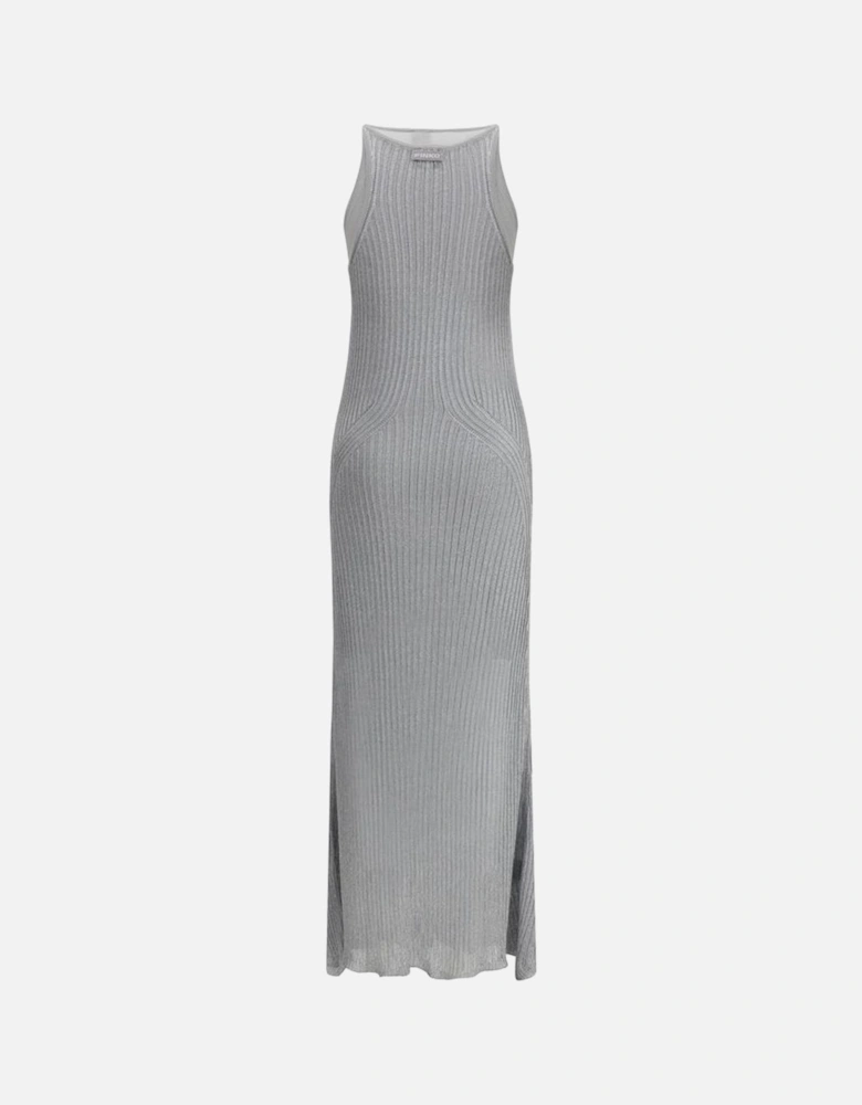 Metallic Knit Long Dress with Thin Straps Women - Orange Dresses