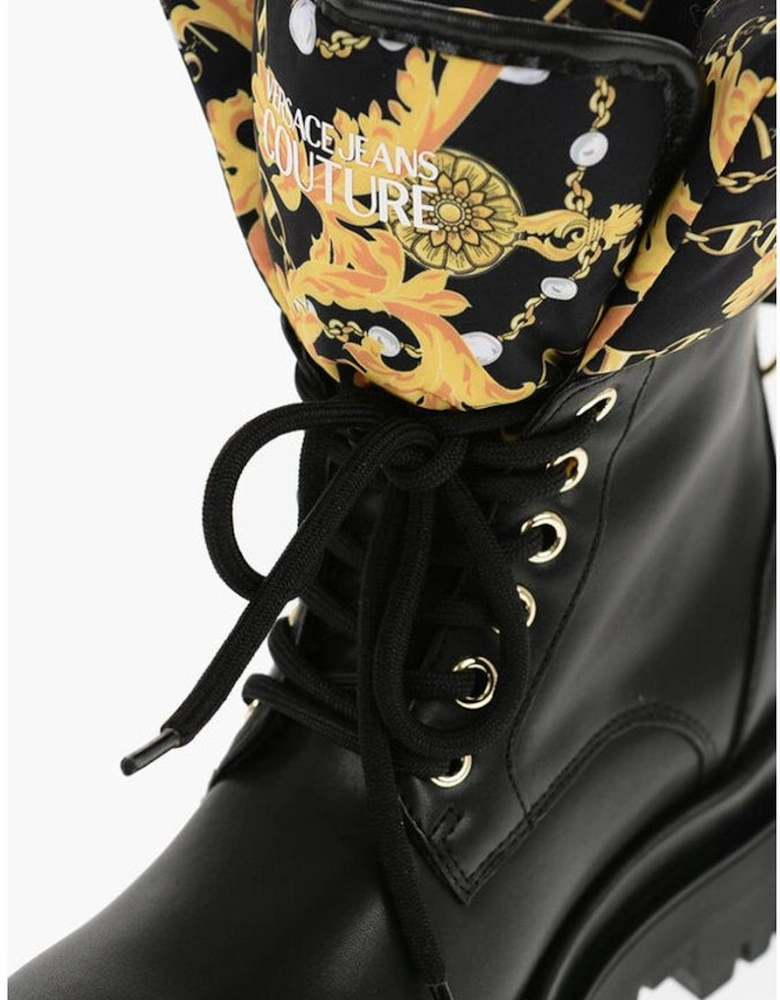 Lace-Up Eco-Leather Boots with Rugged Rubber Sole Women - Black