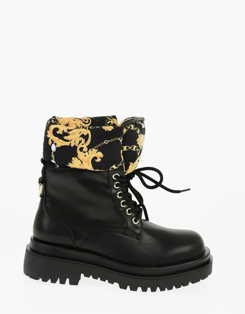 Lace-Up Eco-Leather Boots with Rugged Rubber Sole Women - Black