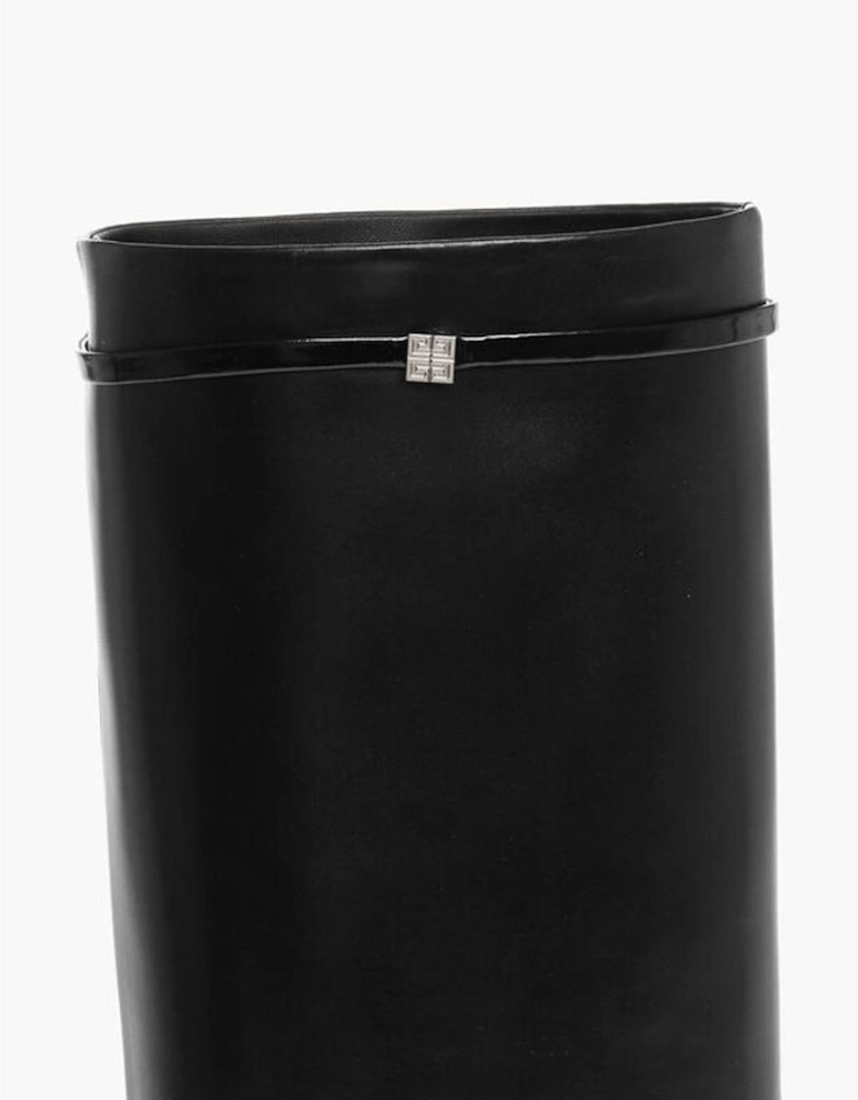 Pull-On Leather Sole Heeled Shoes Women - Black Boots