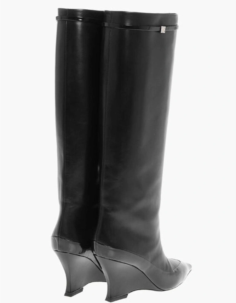 Pull-On Leather Sole Heeled Shoes Women - Black Boots