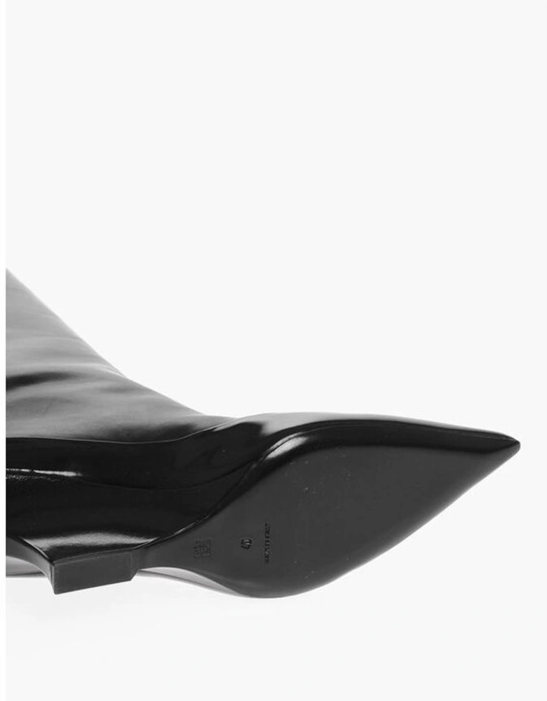 Pull-On Leather Sole Heeled Shoes Women - Black Boots