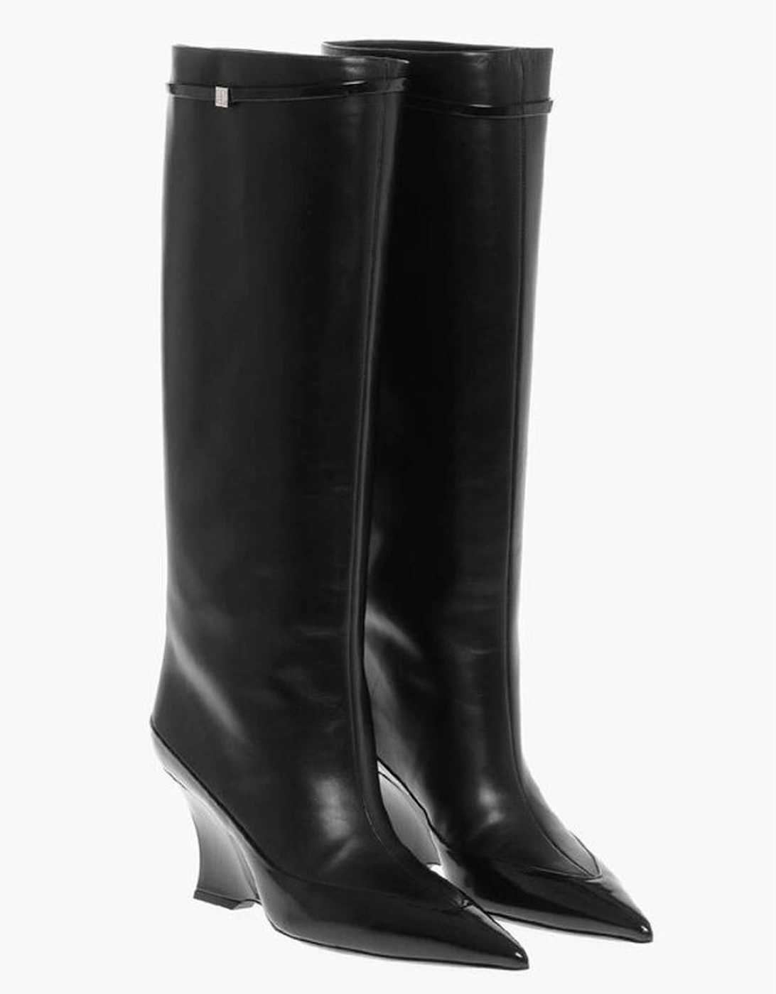 Pull-On Leather Sole Heeled Shoes Women - Black Boots, 6 of 5