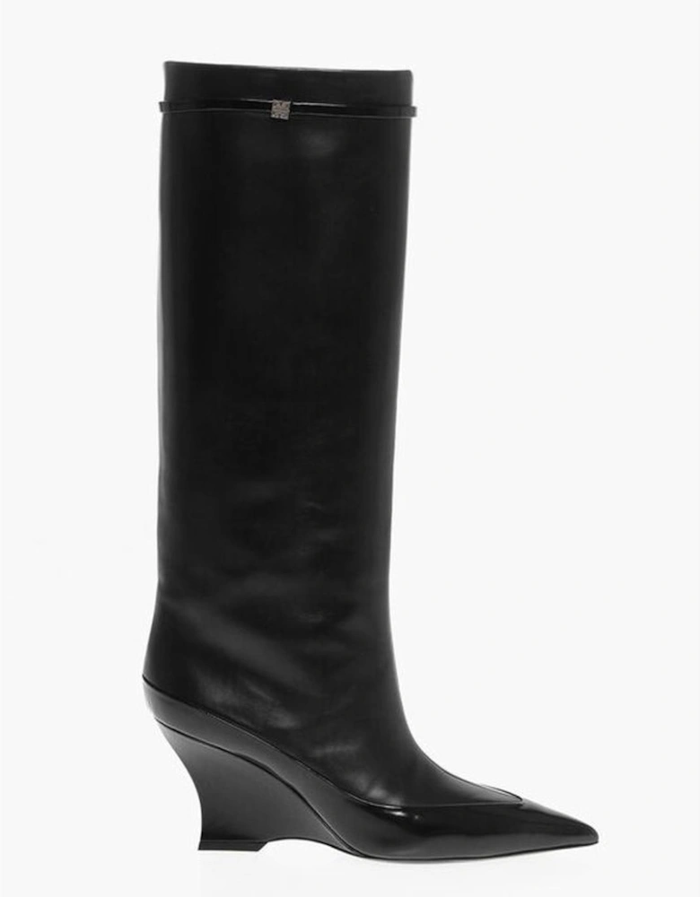 Pull-On Leather Sole Heeled Shoes Women - Black Boots