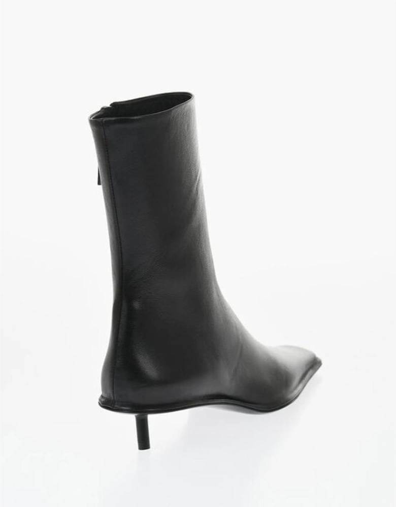 Square Toeline Leather Stiletto Heels Women - Black Boots