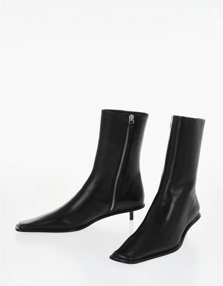 Square Toeline Leather Stiletto Heels Women - Black Boots