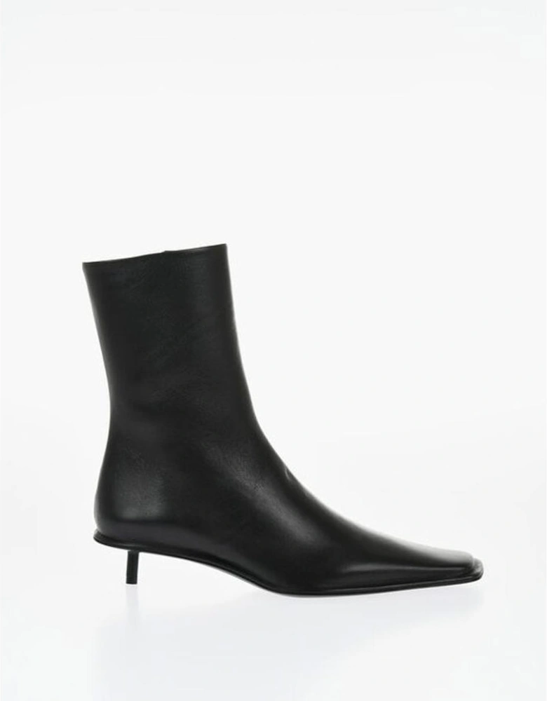 Square Toeline Leather Stiletto Heels Women - Black Boots
