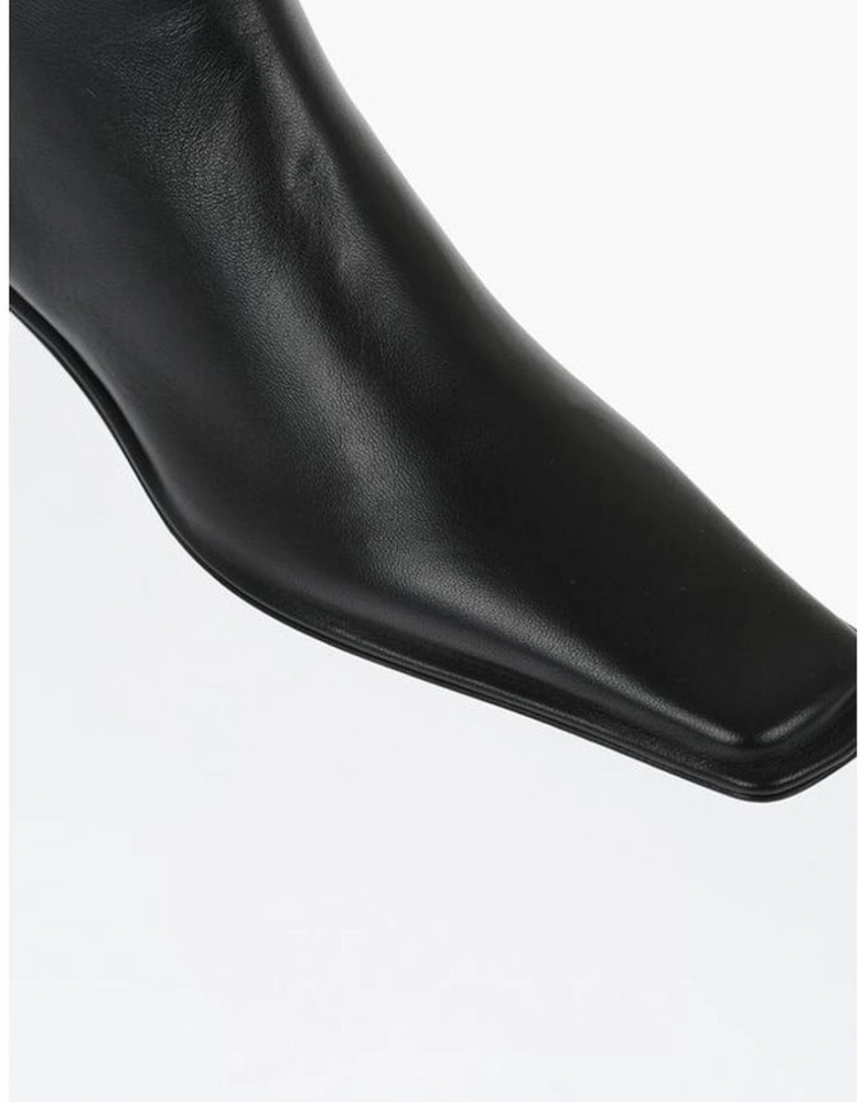 Square Toeline Leather Stiletto Heels Women - Black Boots