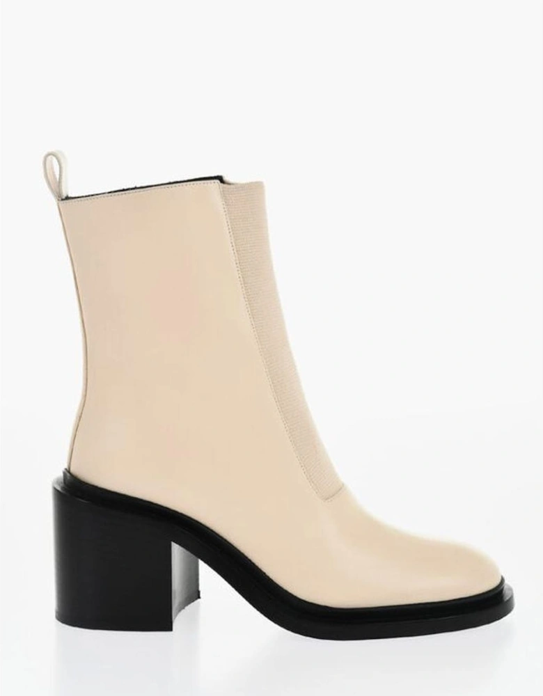 Round Toeline Leather Sole Pull-On Boots Women - Beige