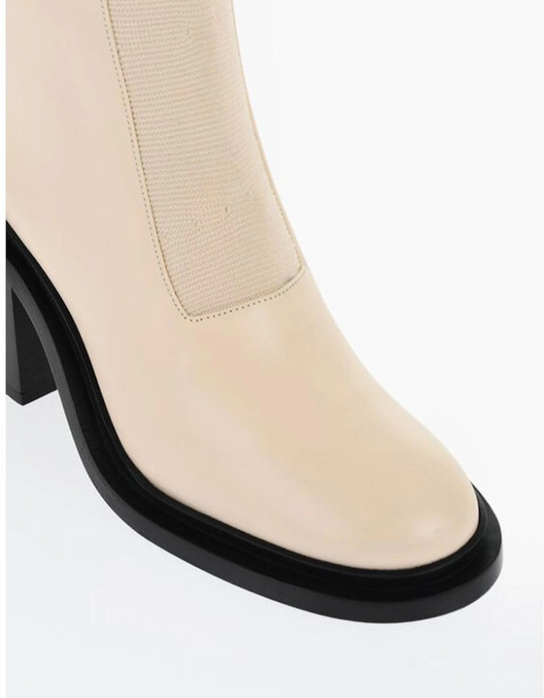 Round Toeline Leather Sole Pull-On Boots Women - Beige