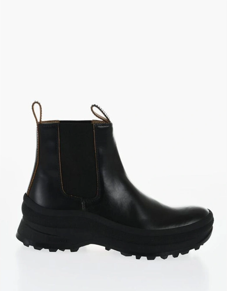 Leather Pull-On Boots with Rubber Sole Women - Black