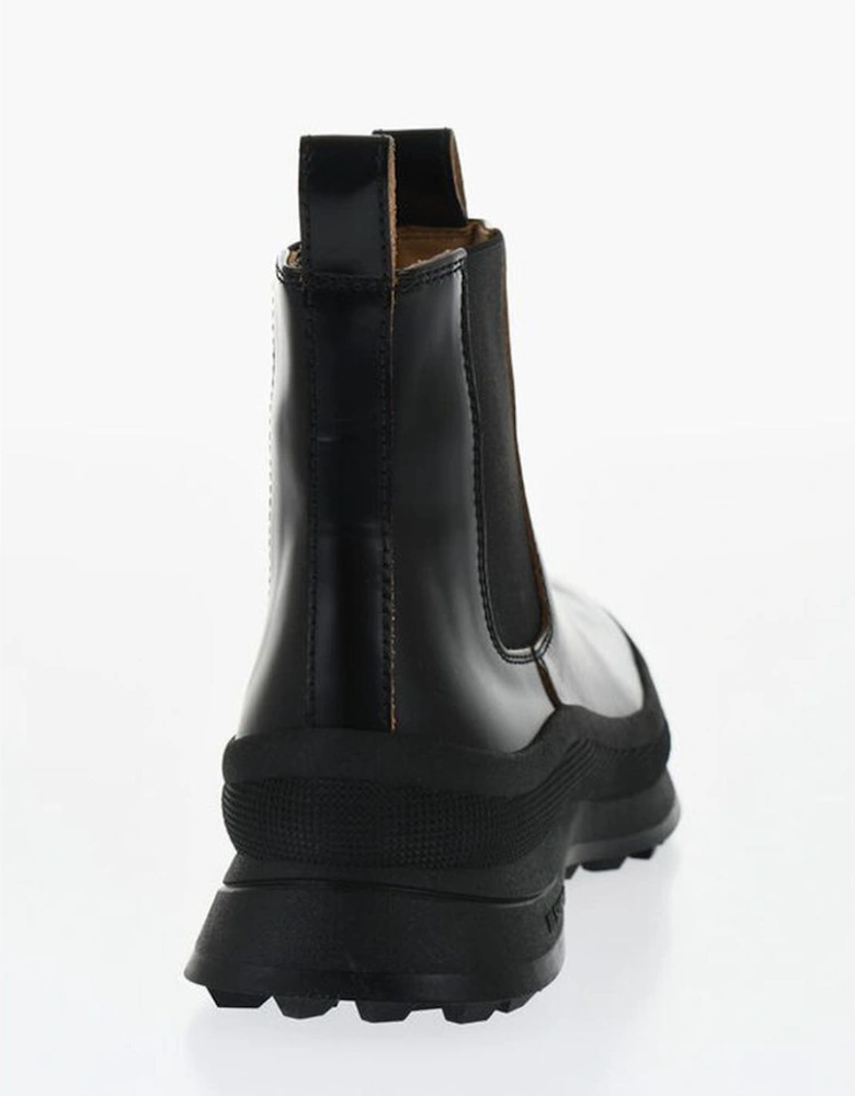 Leather Pull-On Boots with Rubber Sole Women - Black