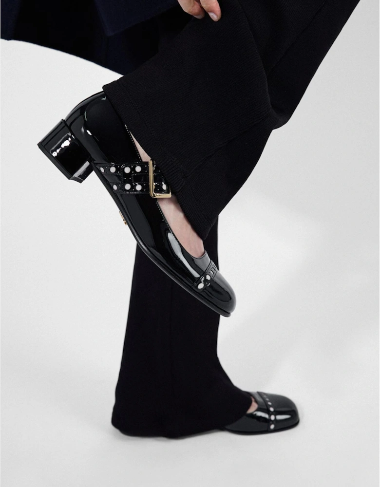 Patent Leather Mary Jane Pumps with Metal Buckle Women - Black