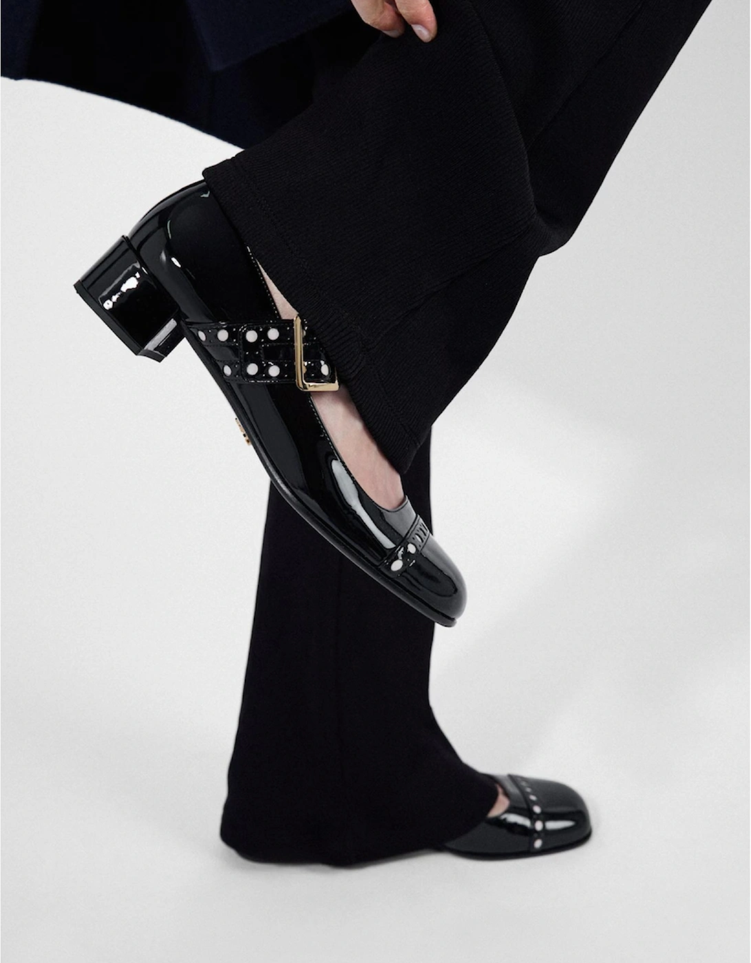 Patent Leather Mary Jane Pumps with Metal Buckle Women - Black