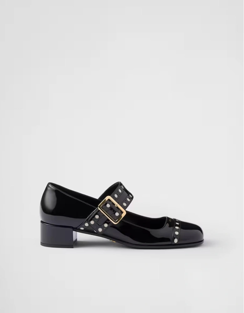 Patent Leather Mary Jane Pumps with Metal Buckle Women - Black